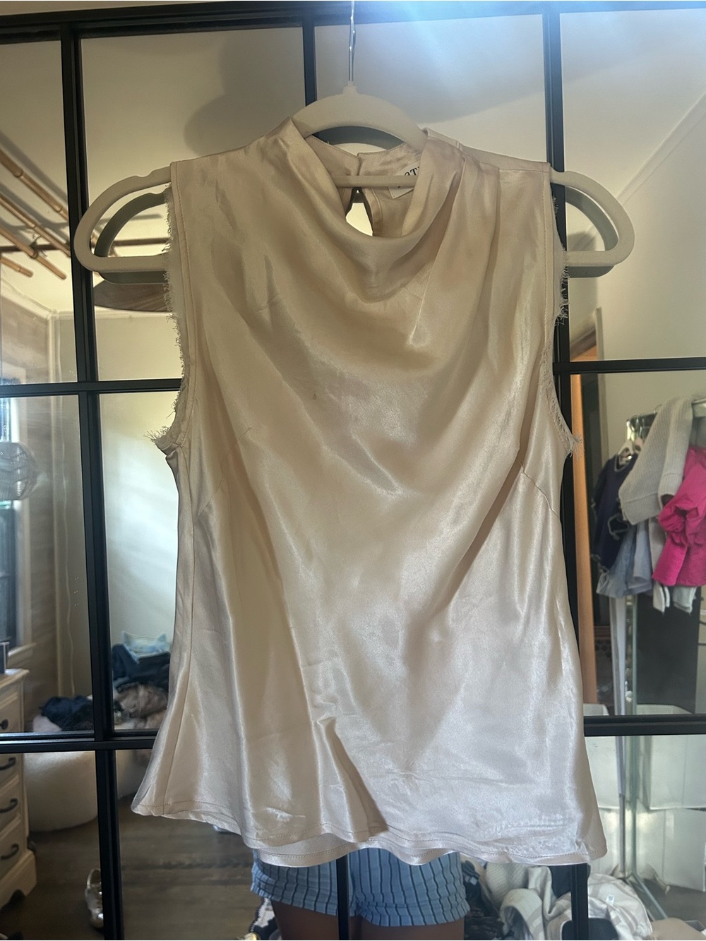 Sleeveless Cream Satin Blouse